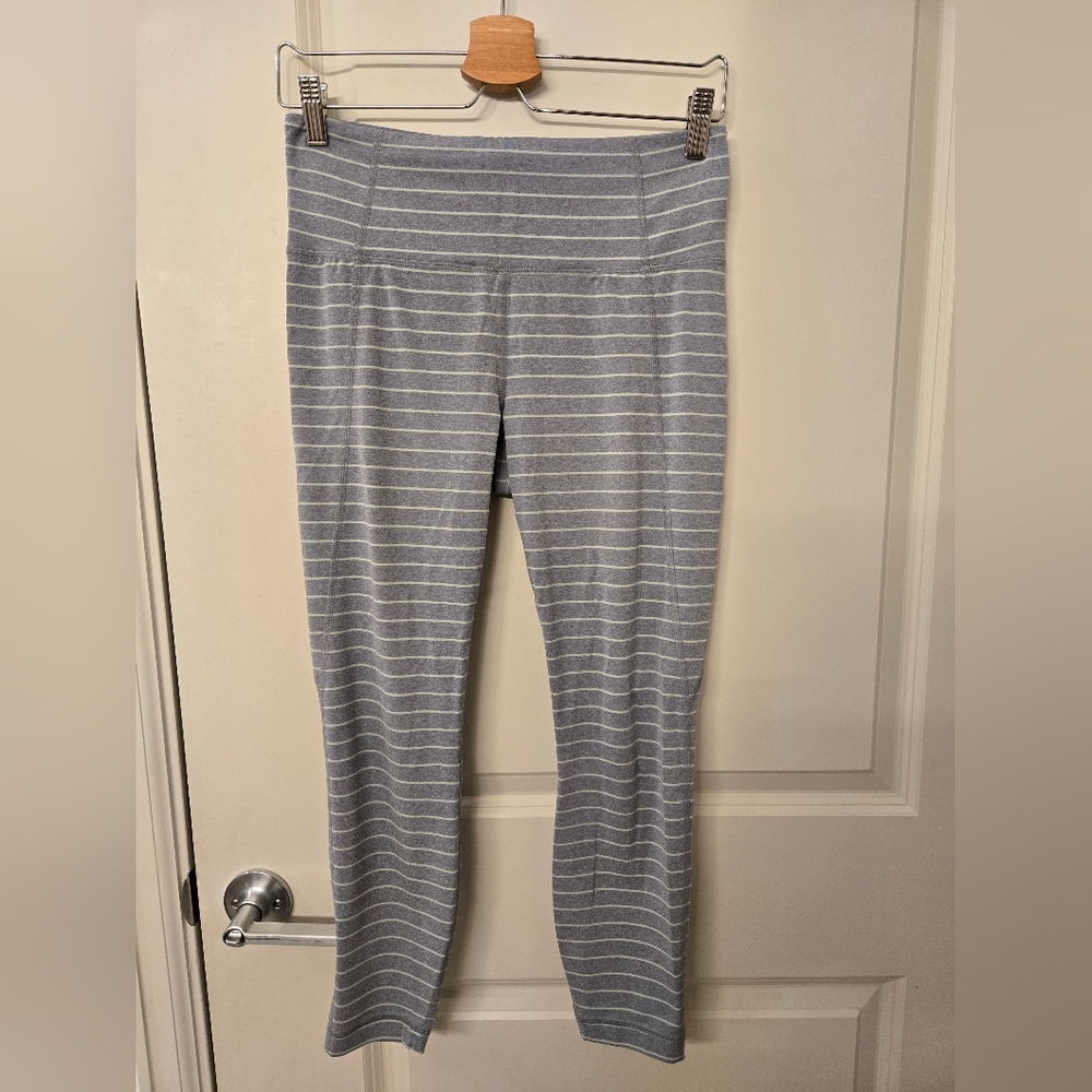 Athleta Striped Leggings - Heathered Blue with Pale Blue